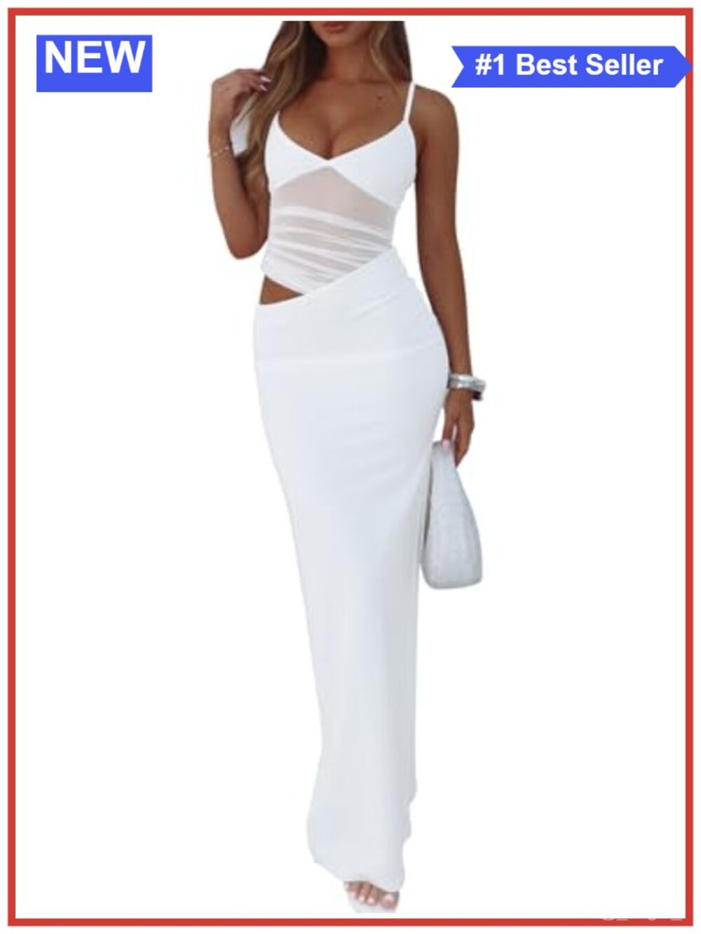 Sheer Mesh Bodycon Maxi Dress V-Neck Spaghetti Strap Backless Ruched